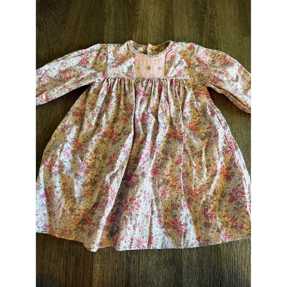Petit Ami Baby Girl Pink Floral Smocked Cotton Dress Long Sleeve 18 Months 3107